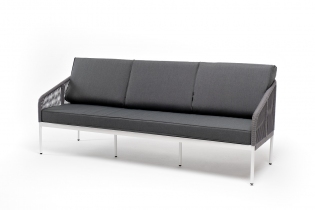 MR1001098 диван 3-местный плетеный из роупа, каркас алюминий белый шагрень роуп светло-серый круглый